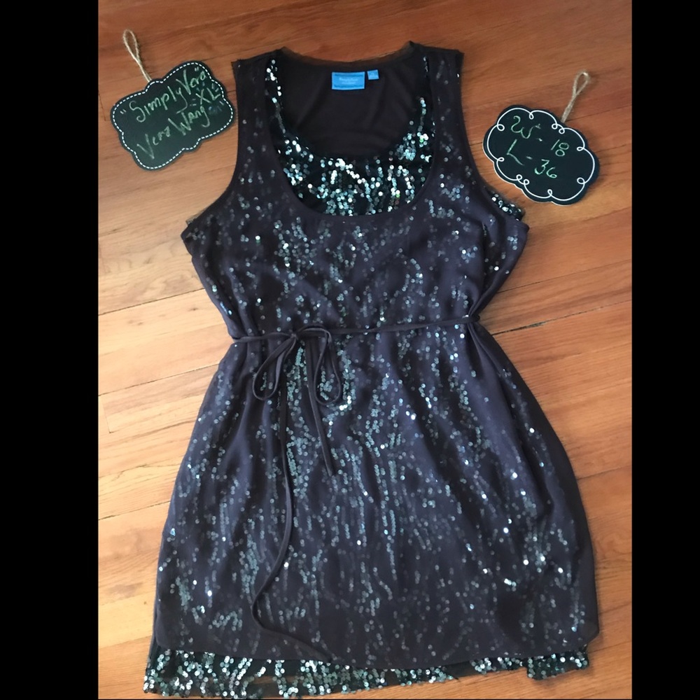 Sleeveless Dark Purple Sequin Vera Wang Dress - Picture 3 of 10
